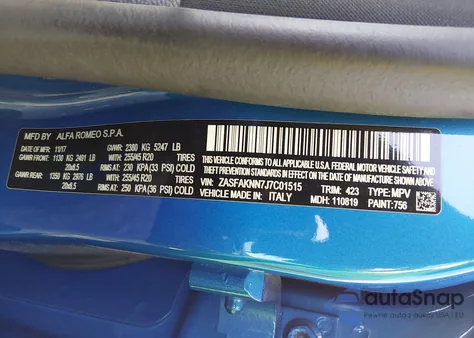 2018 Alfa Romeo Stelvio Ti Sport Awd z USA, uszkodzony, nr VIN ZASFAKNN7J7C01515